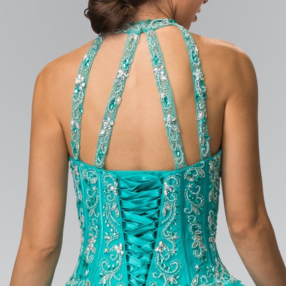 Halter Sequin Bodice Sheath Evening Gown